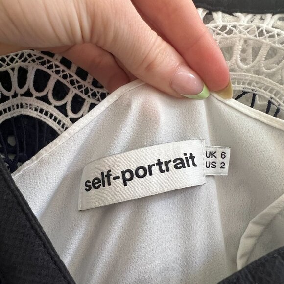 Self-Portrait White Blue Guipure Lace One Shoulder Cocktail Mini Dress - Picture 7 of 9